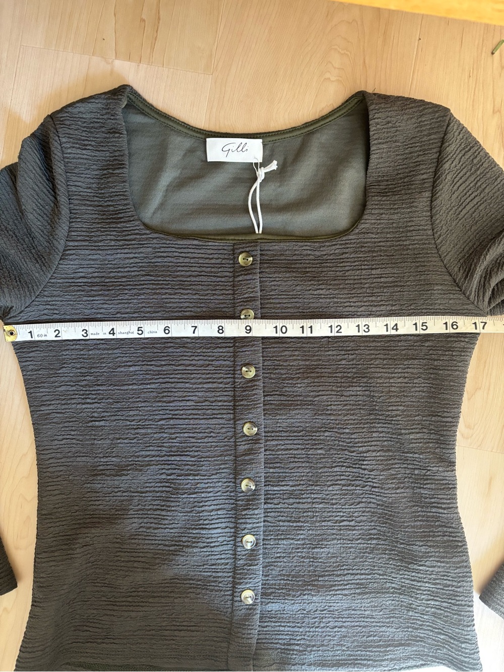 Gilli Olive Textured Knit Two-Piece Set - Scoop Neck Button Top & Flare Pants - Picture 15 of 17